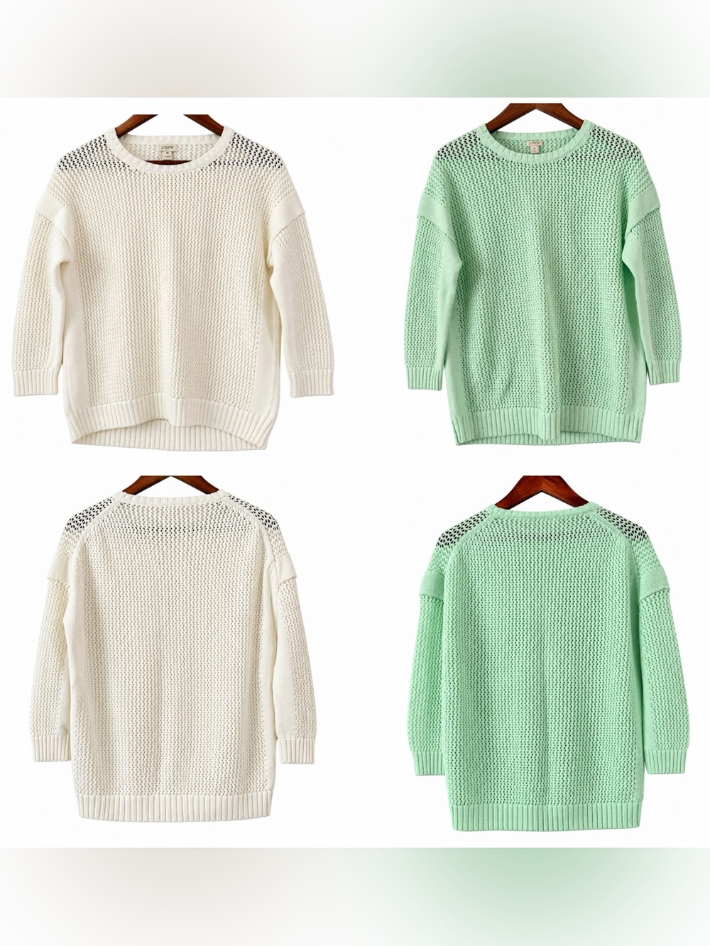 Set of 2 J.Crew Womens M Open Knit Sweaters Mint Green Ivory Cotton NWOT